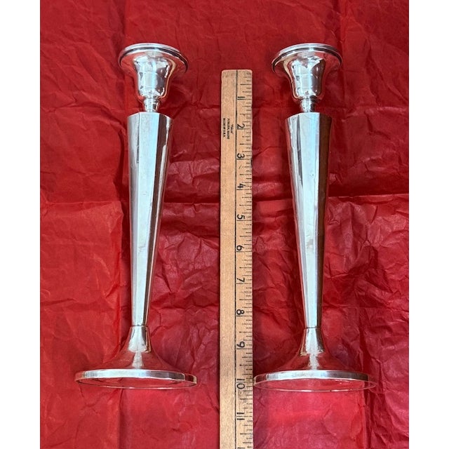 Pair of Weighted Sterling Silver Art Deco Candlesticks For Sale - Image 9 of 13