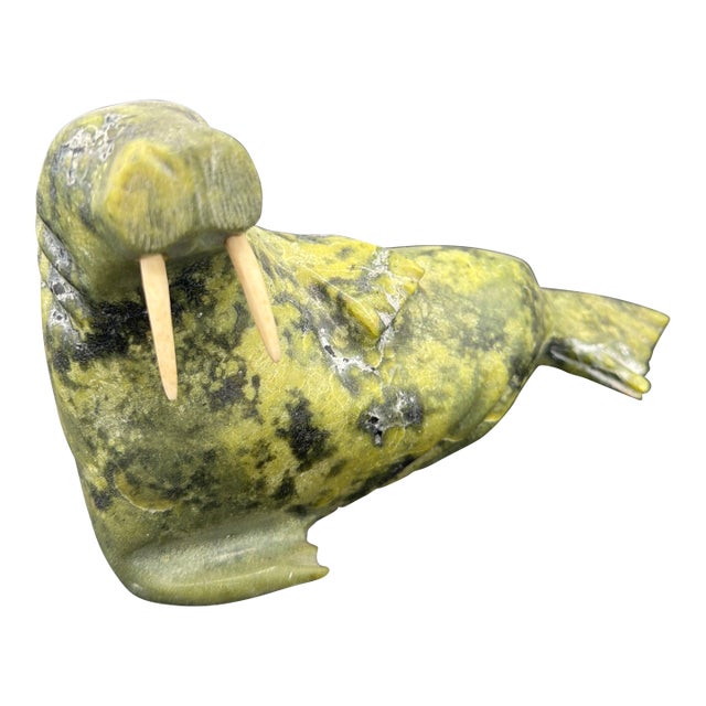 1970s Inuit or Eskimo Canadian Stone Walrus Sculpture Signed by Artist For Sale