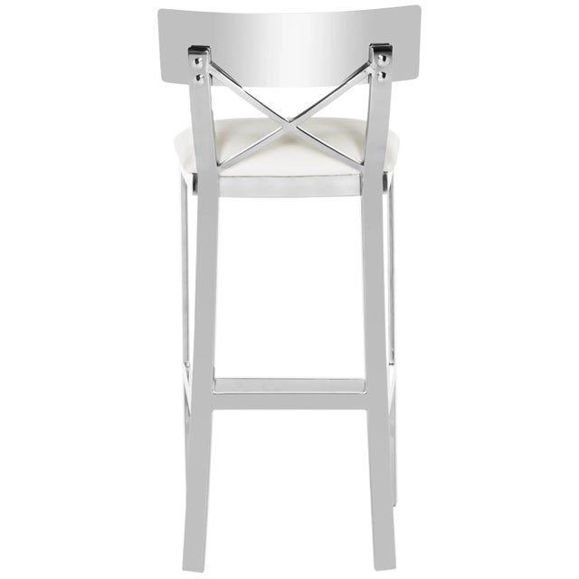 2020s 39''H Stainless Steel Cross Back Barstool in White & Chrome For Sale - Image 5 of 11