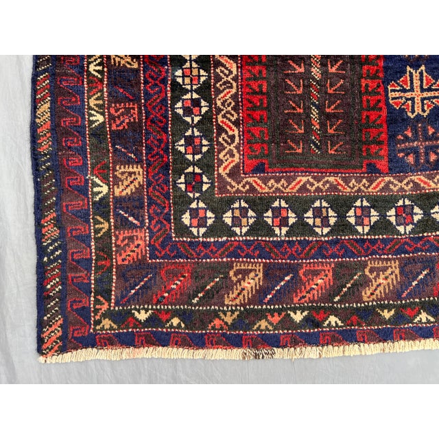 Textile Vintage Afghan Baluchi Hand-Knotted Rug With Geometric Tribal Design in Navy Rug For Sale - Image 7 of 11
