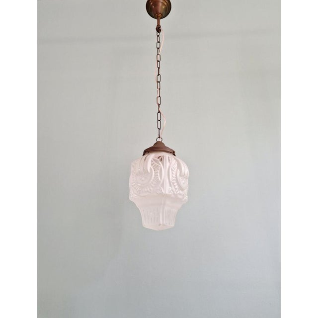 Art Deco Pendant Light in Frosted Clear Glass, 1930s For Sale - Image 14 of 15