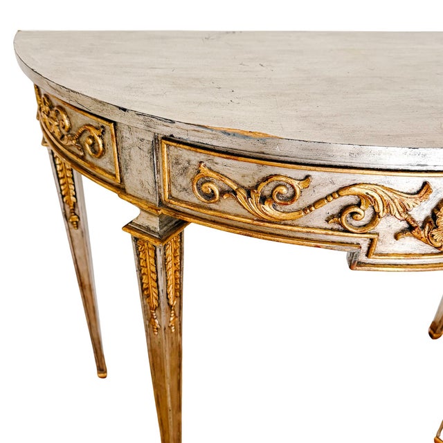 Maitland - Smith Late 20th Century Maitland-Smith Silver Leaf & Gilt Neoclassical Demilune Console Table For Sale - Image 4 of 18