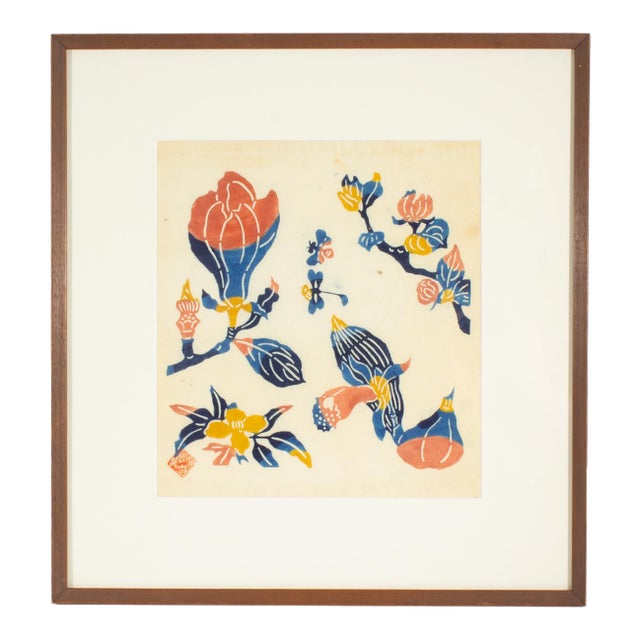 Japanese Stencil Dyed Print by Kichiemon Okamura For Sale