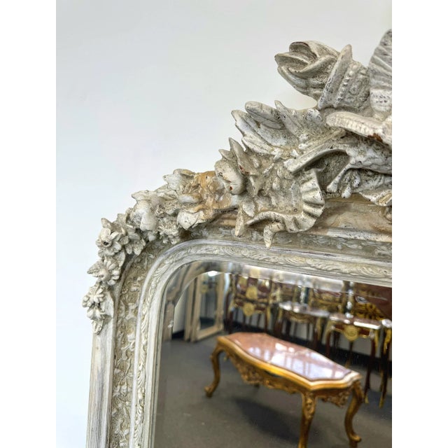 French Style Floor Mirror – 5 Ft Tall in Light Bone Gray Finish For Sale - Image 4 of 6