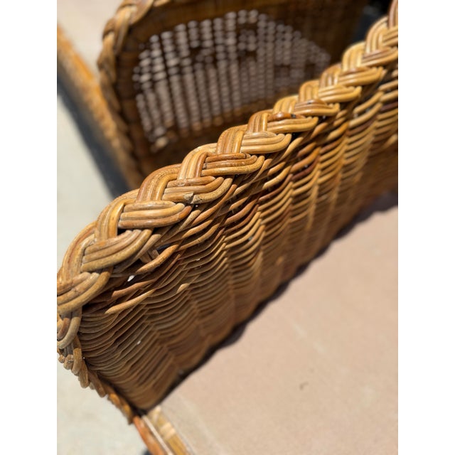Vintage 72” Handwoven Rattan Sofas With Large Braid Trim, Pair For Sale - Image 12 of 17