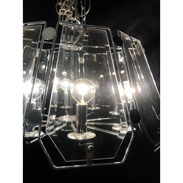 Chrome Mid 20th Century Smoked Glass and Chrome Chandelier in the Style of Fredrick Raymond For Sale - Image 8 of 13