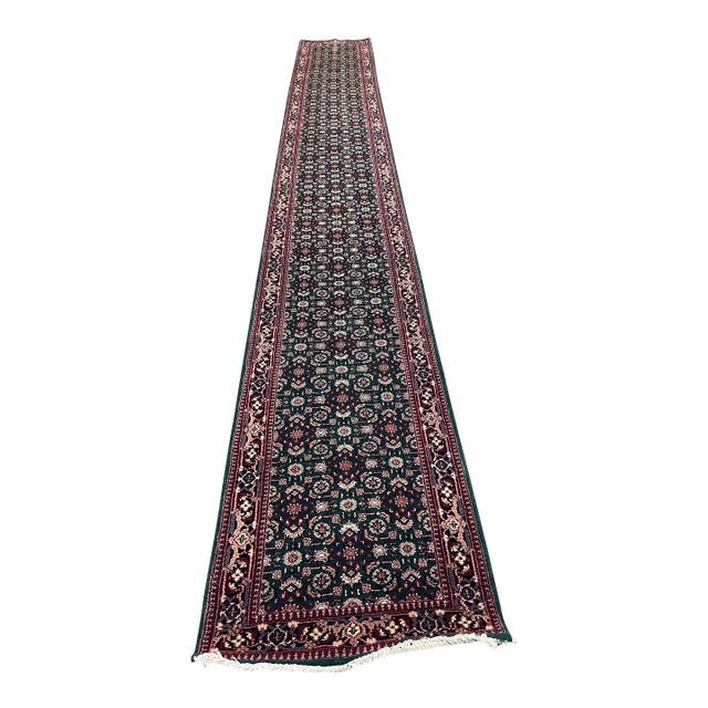 1990s Handwoven Persian Design Indian Rug 2'7" X 19'10" For Sale