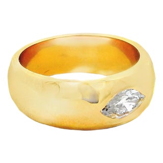 Talia Jade 18k Gold Flush Set Marquise Diamond Band Ring, Size 6.5 For Sale