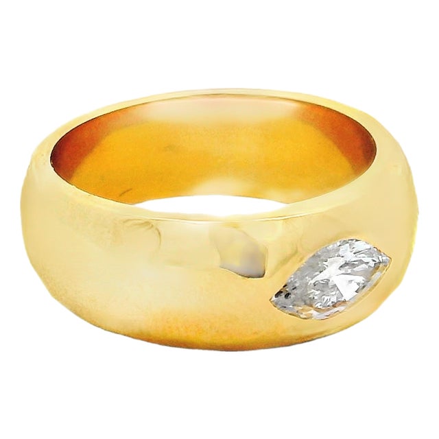 Talia Jade 18k Gold Flush Set Marquise Diamond Band Ring, Size 6.5 For Sale