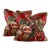 Designer Ronald Redding York Textiles Brown Green Red Botanical Floral Jungle Hibiscus Monkey Palm Frond Tropical Pillow Covers- 20" Pair For Sale