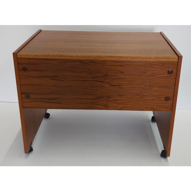 Brown Scandinavian Modern Teak Rolling Pull Out Surface Computer Desk For Sale - Image 8 of 11