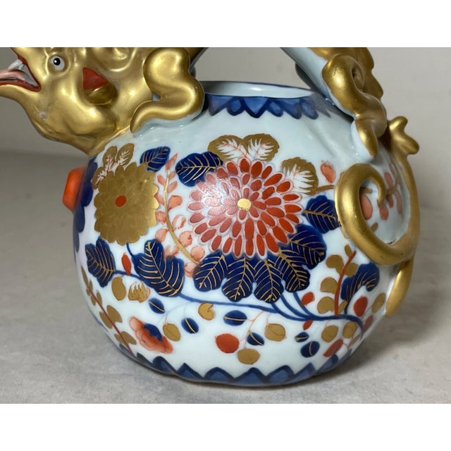 Vintage Handmade Japanese Imari Gilded Dragon Painted Porcelain Dragon Teapot For Sale - Image 10 of 13