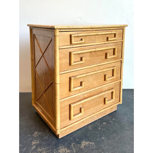 Mid-Century Modern Vintage Whitecraft Oak and Bamboo Chest of Drawers For Sale - Image 3 of 12