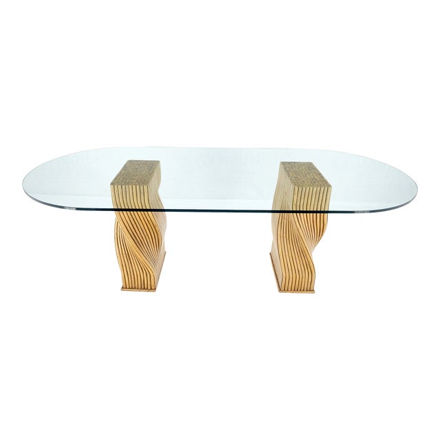 Racetrack Oval Shape 3/4" Glass Top Sheaf of Twisted Bamboo Bases Dining Table For Sale