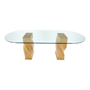 Racetrack Oval Shape 3/4" Glass Top Sheaf of Twisted Bamboo Bases Dining Table