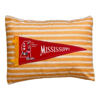 Mississippi Vintage Red Pennant on New Yellow Striped Throw Pillow For Sale