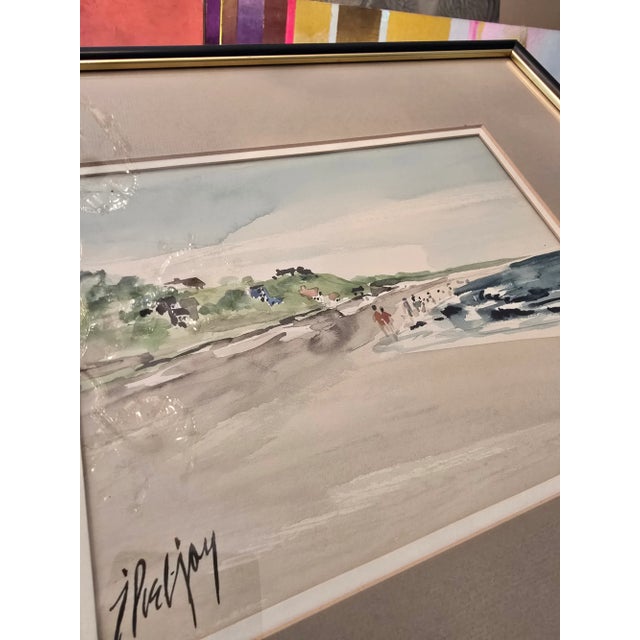 1940s Vintage Beach Painting Signed Impressionist Watercolor, Framed For Sale - Image 9 of 11
