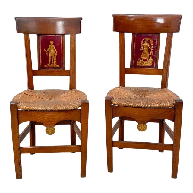 Circa 1820 Tole Panel Chairs, a Pair For Sale