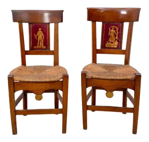Circa 1820 Tole Panel Chairs, a Pair