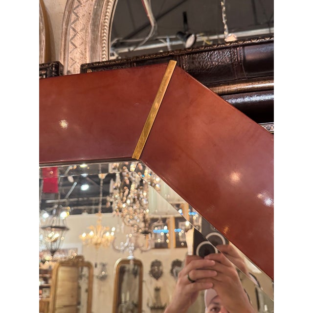 Italian MCM Design Parchment and Brass Octagonal Mirror For Sale In Dallas - Image 6 of 7
