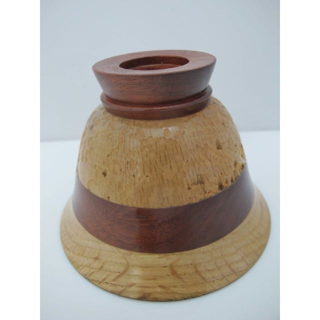 Wood Hand Turned Segmented Multi Tone Wood Studio Artisan Footed Bowl Signed For Sale - Image 7 of 8