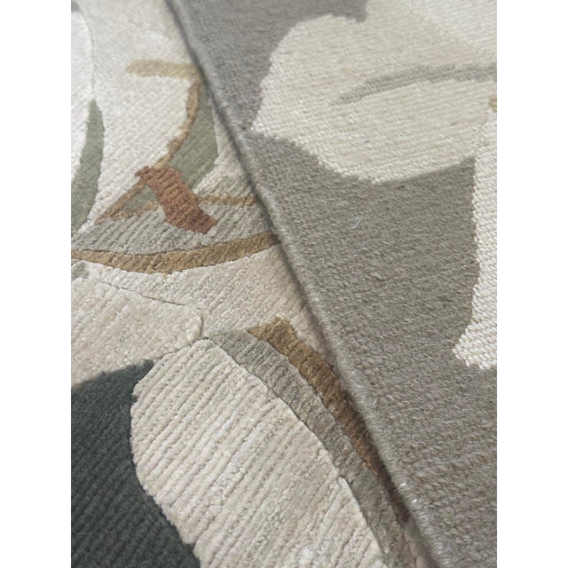 Hand-Knotted Tibetan Wool & Silk Rug | 6x9 Green & White Floral Accent Rug For Sale - Image 4 of 5
