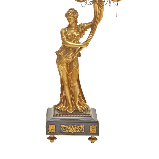 Impressive Pair 19th Century Gilded Bronze Ormolu Six-Light Figural Candelabra For Sale - Image 9 of 11