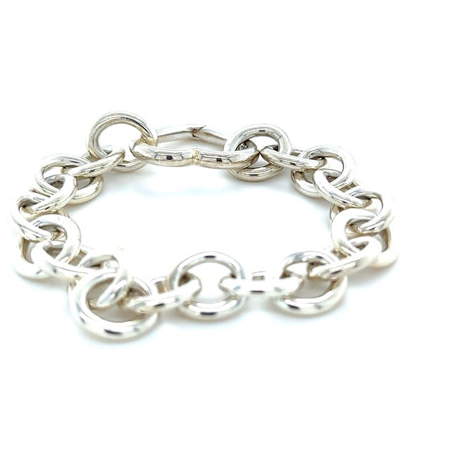 Tiffany and Co. Tiffany & Co. Sterling Silver Vintage Heart Clasp Round Link Bracelet 45.19g For Sale - Image 4 of 8