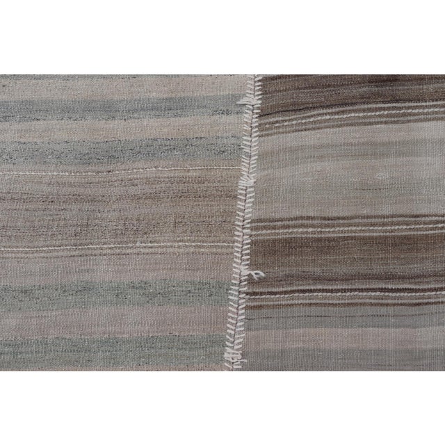 Beige Vintage Turkish Kilim Rug in Soft Beige, Gray, and Faded Blue Striped 8'6 X 13'0 For Sale - Image 8 of 14