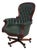 Carved Mahogany Frame Green Leather Office Desk Chair For Sale