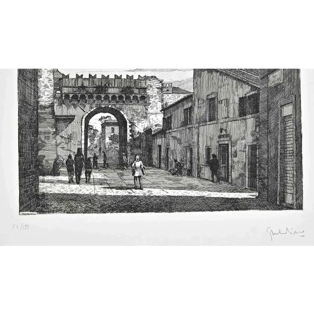 Borgo Pio - Rome is an artwork realized by Giuseppe Malandrino. Original print in etching technique. Hand-signed by the...