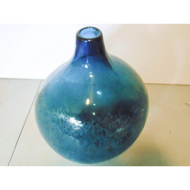 Mid-Century Modern Mid-Century Bulbous Blue Art Glass Vase For Sale - Image 3 of 4