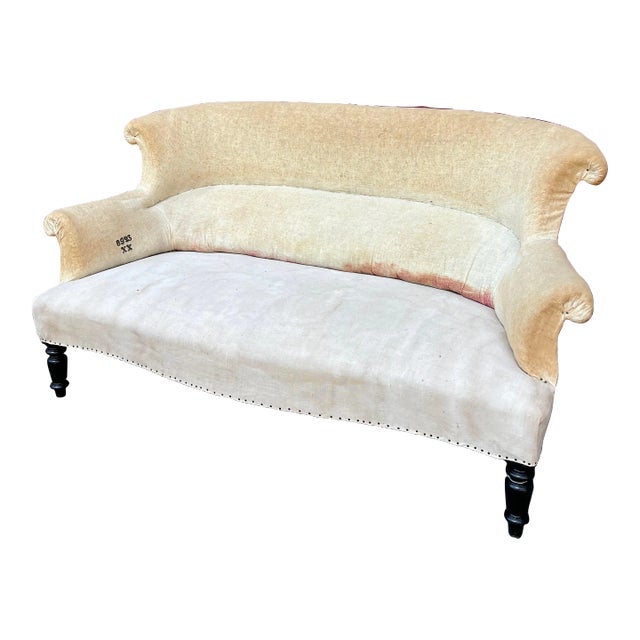 French Napoleon III Settee in Muslin For Sale