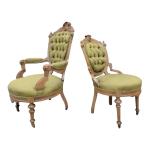 Antique Victorian John Jelliff Style Tufted Parlor Chairs - Set of 2