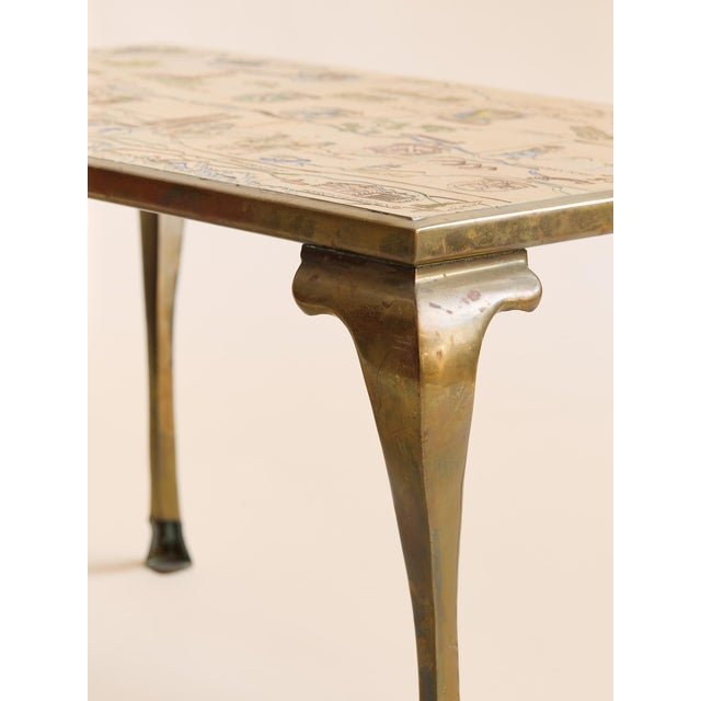 Brass The Vintage French-Inspired Hollywood Regency Brass and Tile Map Coffee Table For Sale - Image 8 of 9