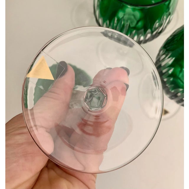 German Green Hand Cut Crystal Wine Goblets / Glasses - Set of 6 For Sale - Image 4 of 7