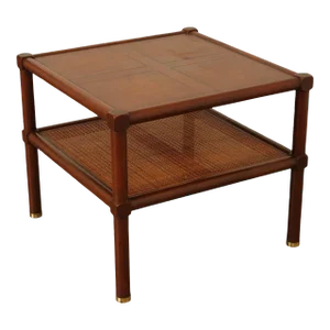 Mid 20th Century Baker Mid-Century Modern Two-Tier Caned End Table