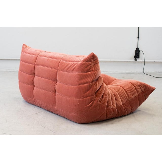 Togo Two-Seat Sofa in Coral Corduroy by Michel Ducaroy for Ligne Roset For Sale - Image 9 of 12