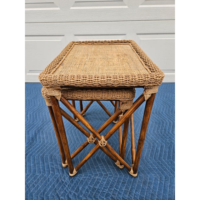 Bamboo Rope and Grass Mat Nesting Tables For Sale - Image 9 of 15