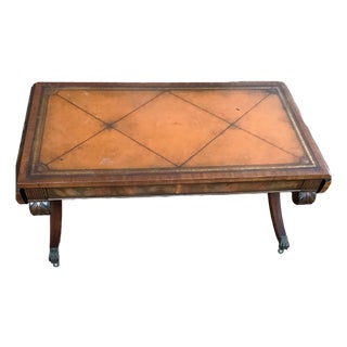 Antique Leather Top Drop Sided Coffee Table For Sale