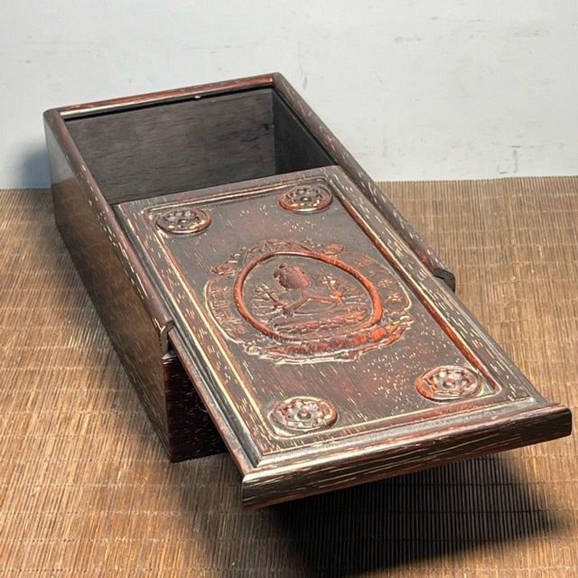 Vintage Bloodwood Rectangular Storage Box, Hand Carved Thousand-Hand Kwan Yin Relief, Chinoiserie Keepsake Box For Sale - Image 9 of 9