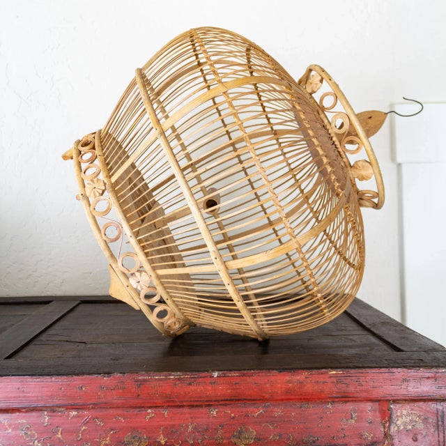 Indonesian Bamboo and Rattan Round Hanging Bird Cage For Sale - Image 11 of 12