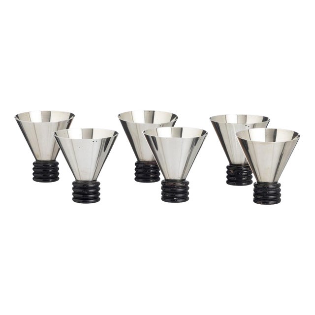 Art Deco Silver Glasses, Set of 6 For Sale