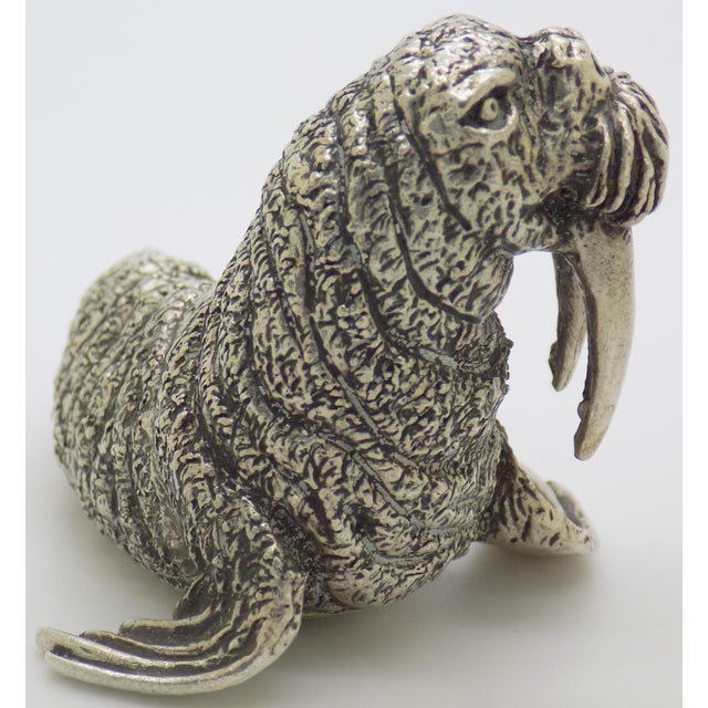 1950s 3-Oz. Vintage Italian Handmade Genuine Silver Walrus Large Figurine by Mario Cerreti of Arezzo, 1950s Heavy Solid 800 Silver Statue Decor For Sale - Image 5 of 14
