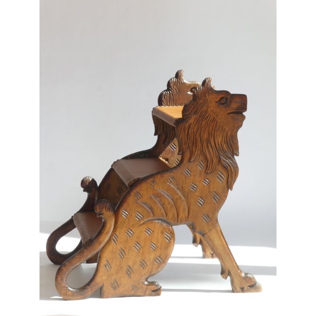 Wood 19th Century Victorian Oak Gothic Library Steps with Lion Figures For Sale - Image 7 of 11