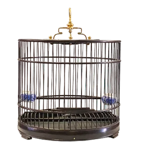 Contemporary Handmade Chinese Wood Round Shape Decorative Birdcage