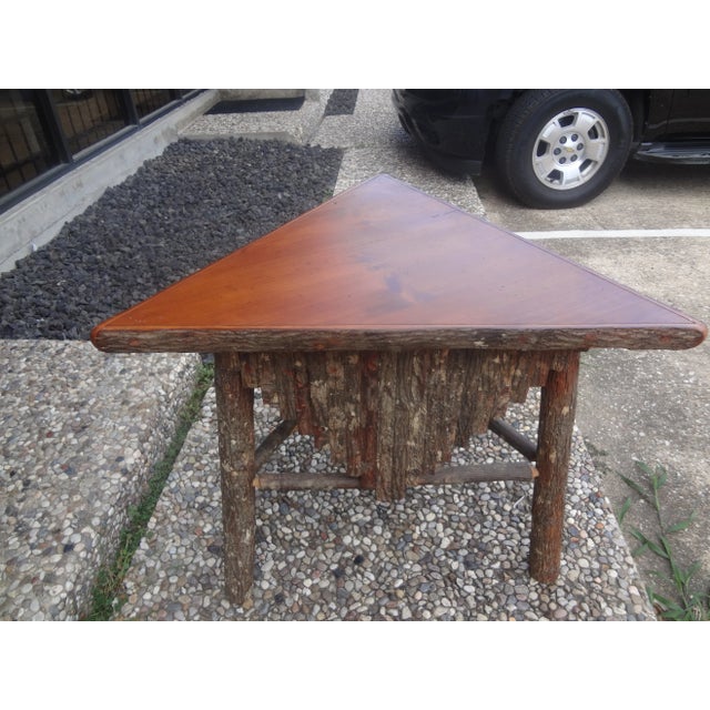 Vintage Rustic Log and Bark Table. This stunning rustic or primitive triangular table is artisan made of logs and tree...
