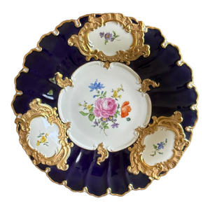 Meissen Cobalt Blue and White With Floral Accents Plate