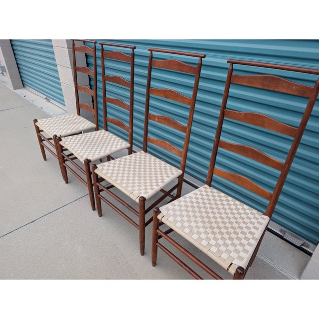 Brown 1970s Set of 4 Shaker Cherry Ladder Back Dining Chairs in the Style of Nichols & Stone For Sale - Image 8 of 13