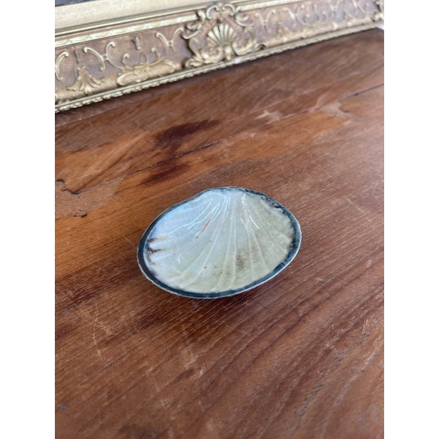 Vintage Japanese Shell-Form Celadon Glazed Pottery Dish With Crackle Finish For Sale - Image 4 of 10